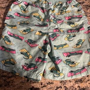 Old Navy Boys Light Teal Swim Trunks with Pink and Yellow Float Print